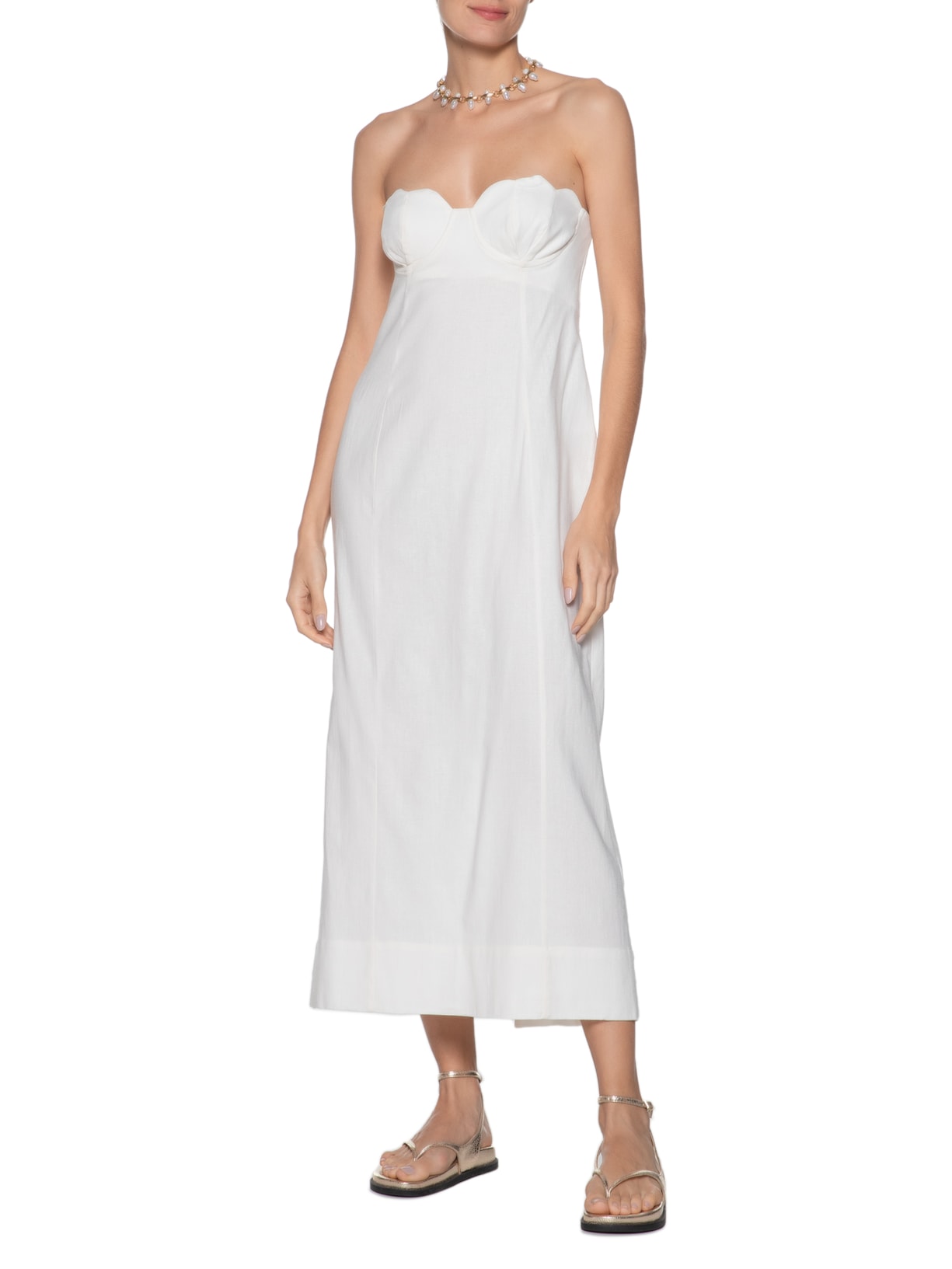 Vestido Midi Meia Taça Off White Farm