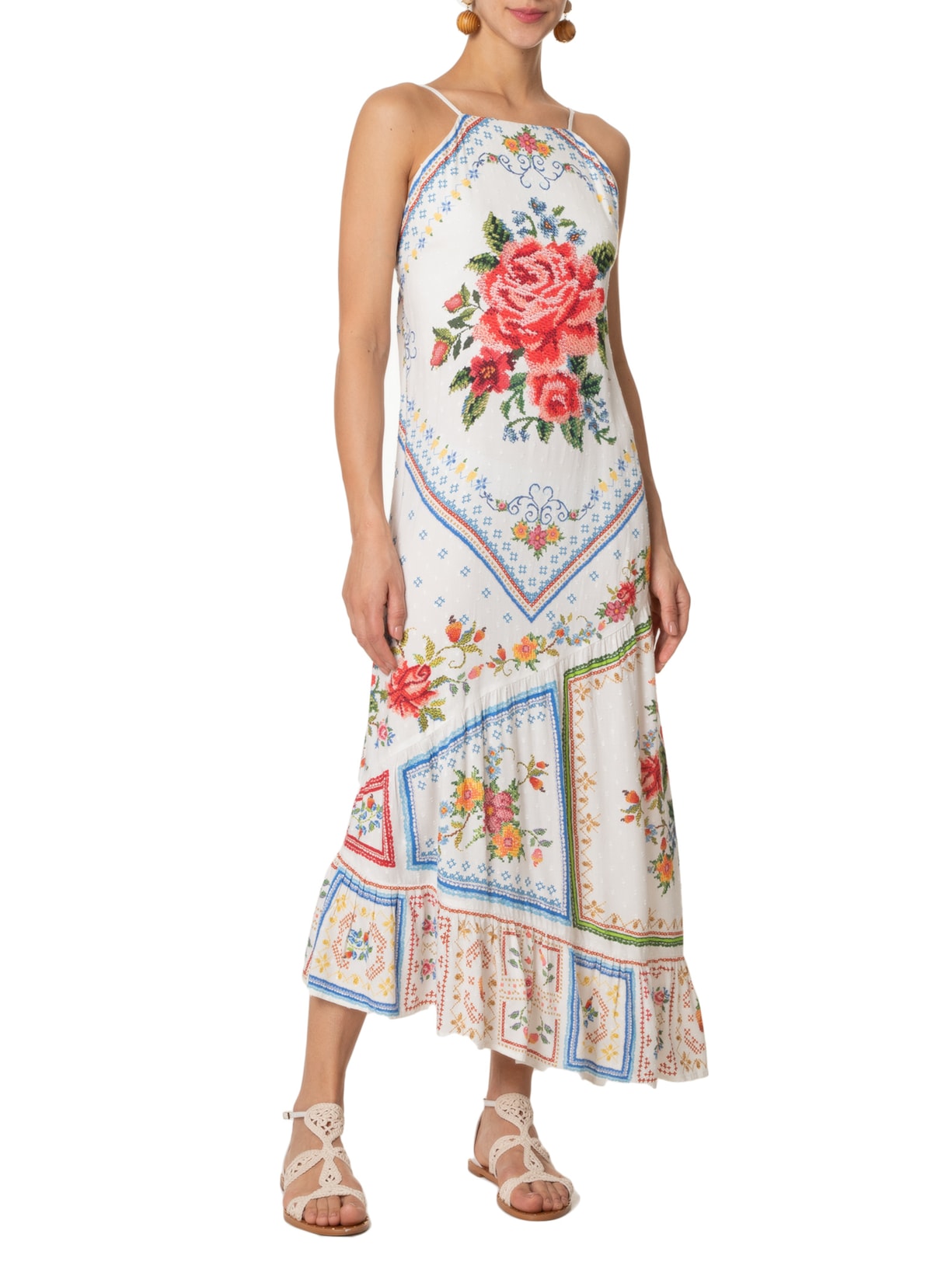 Vestido Midi Memórias De Flor Azul Farm