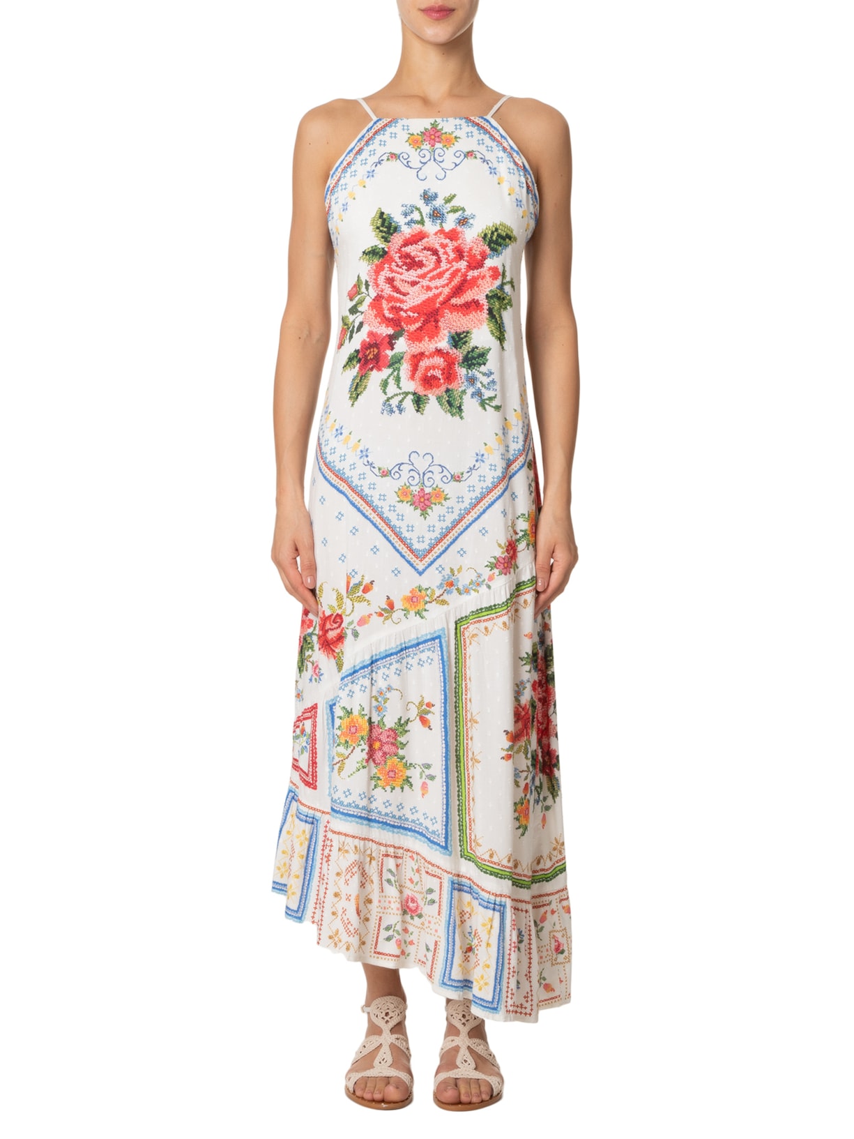 Vestido Midi Memórias De Flor Azul Farm