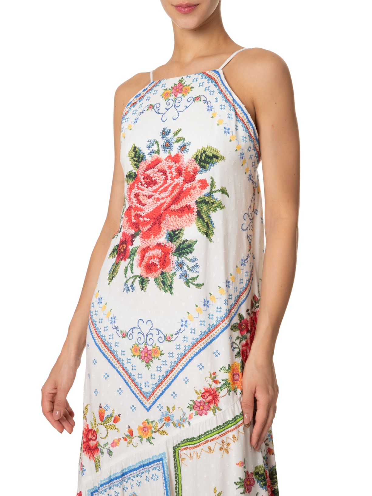 Vestido Midi Memórias De Flor Azul Farm