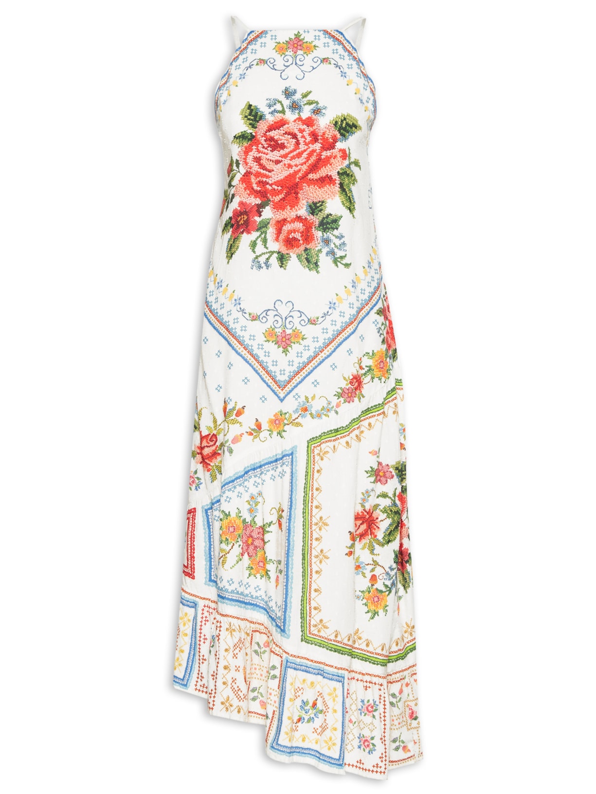 Vestido Midi Memórias De Flor - Azul