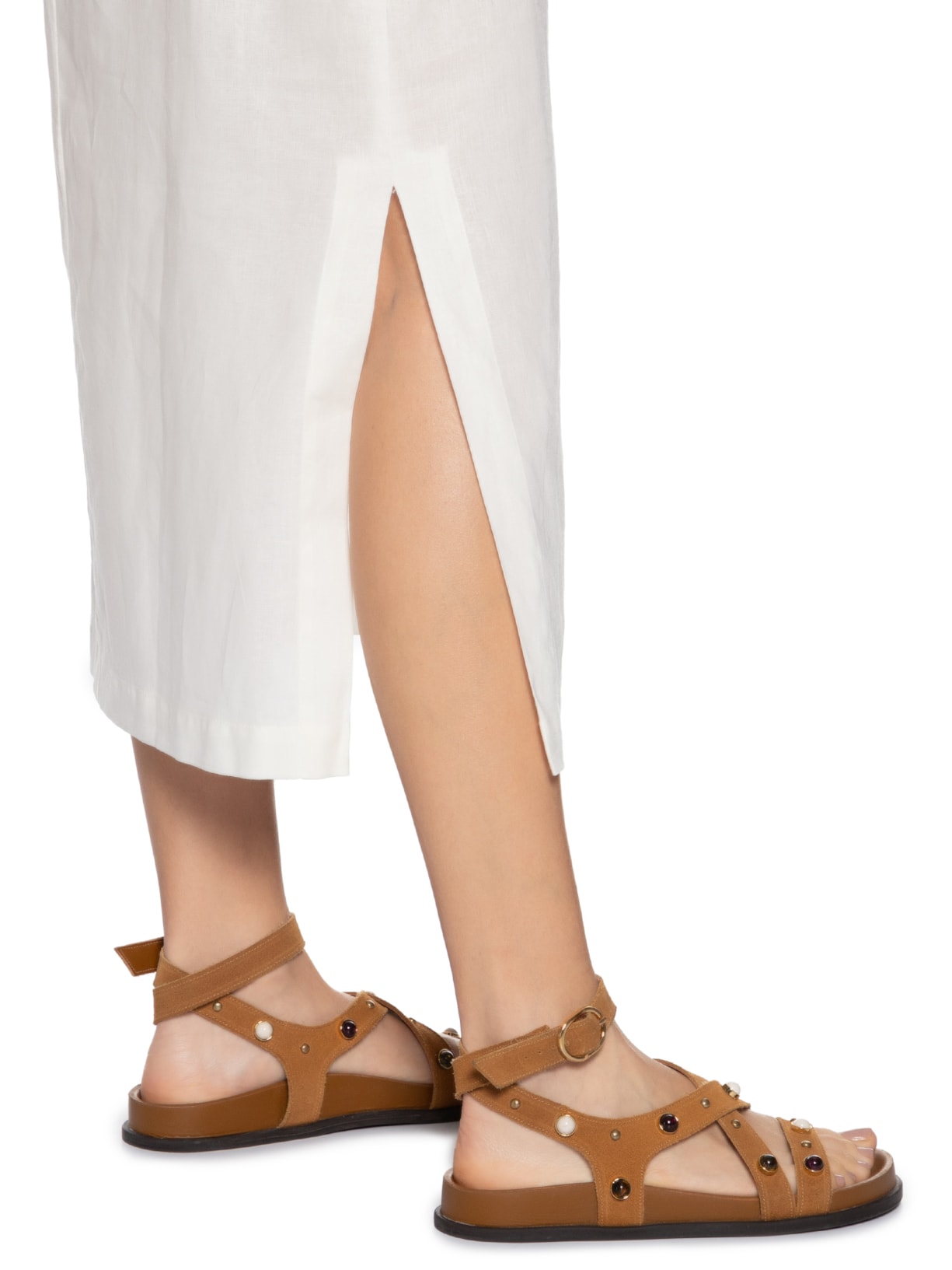 Vestido Midi Metais Decote Branco Maria Filó