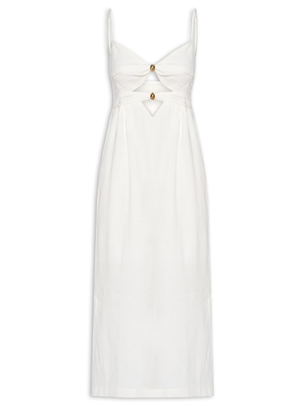 Vestido Midi Metais Decote Branco Maria Filó