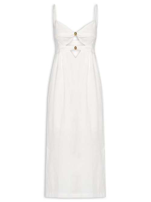 Vestido Midi Metais Decote - Branco