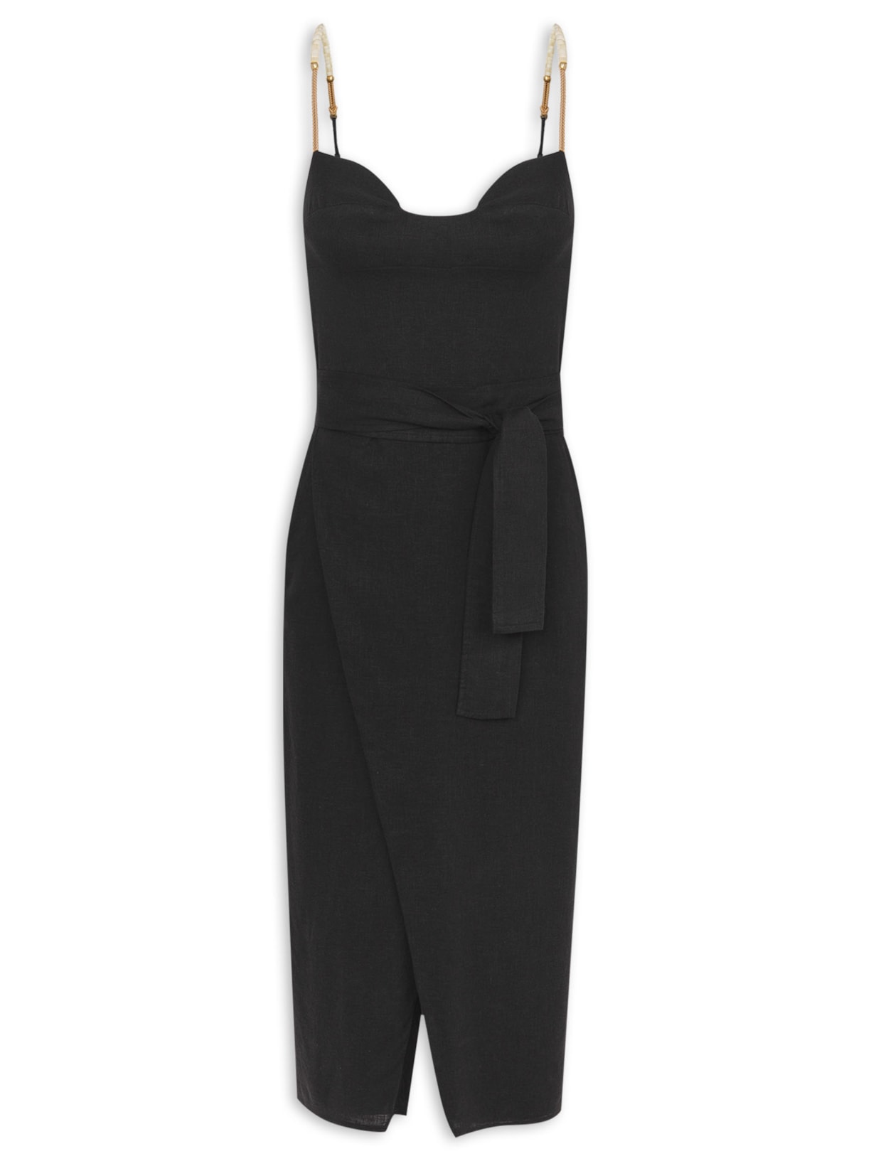 Vestido Midi Nila Detalhe - Preto