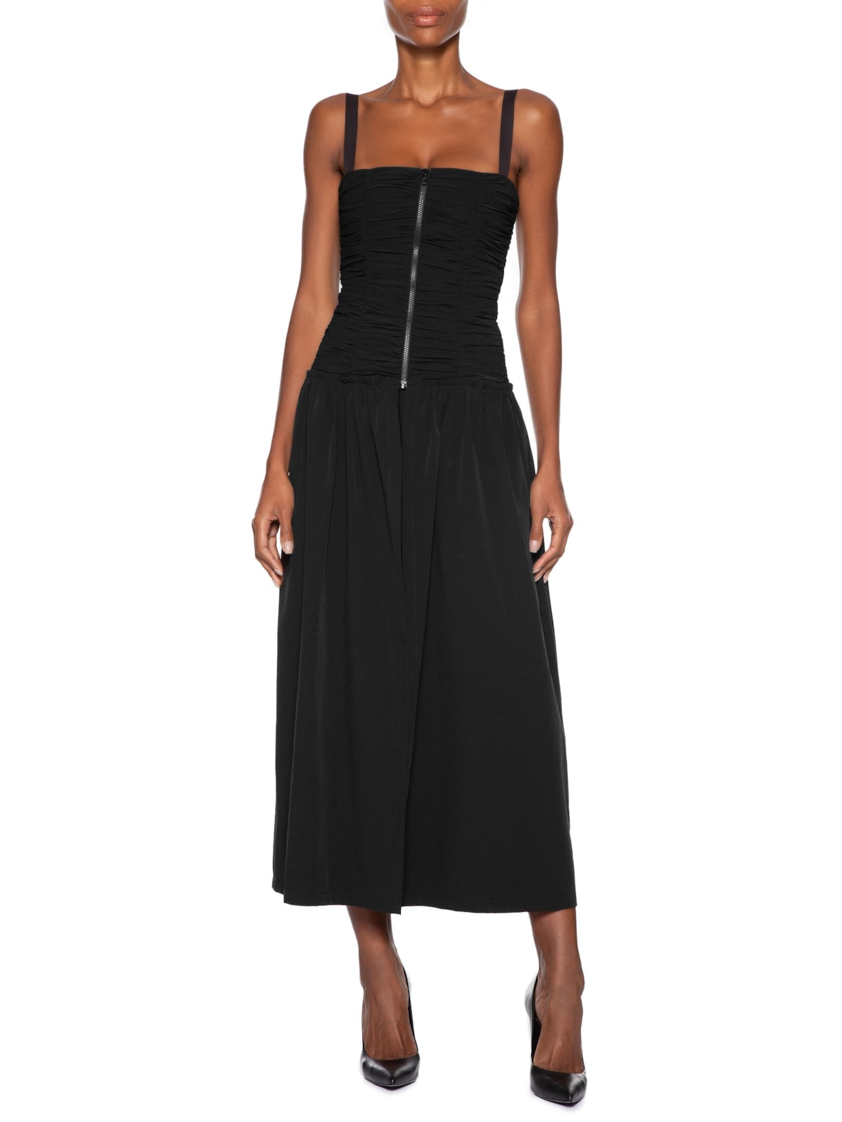 Vestido Midi Nylon Crema Preto Paula Raia