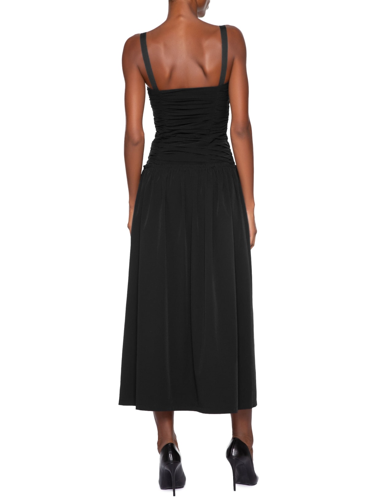 Vestido Midi Nylon Crema Preto Paula Raia