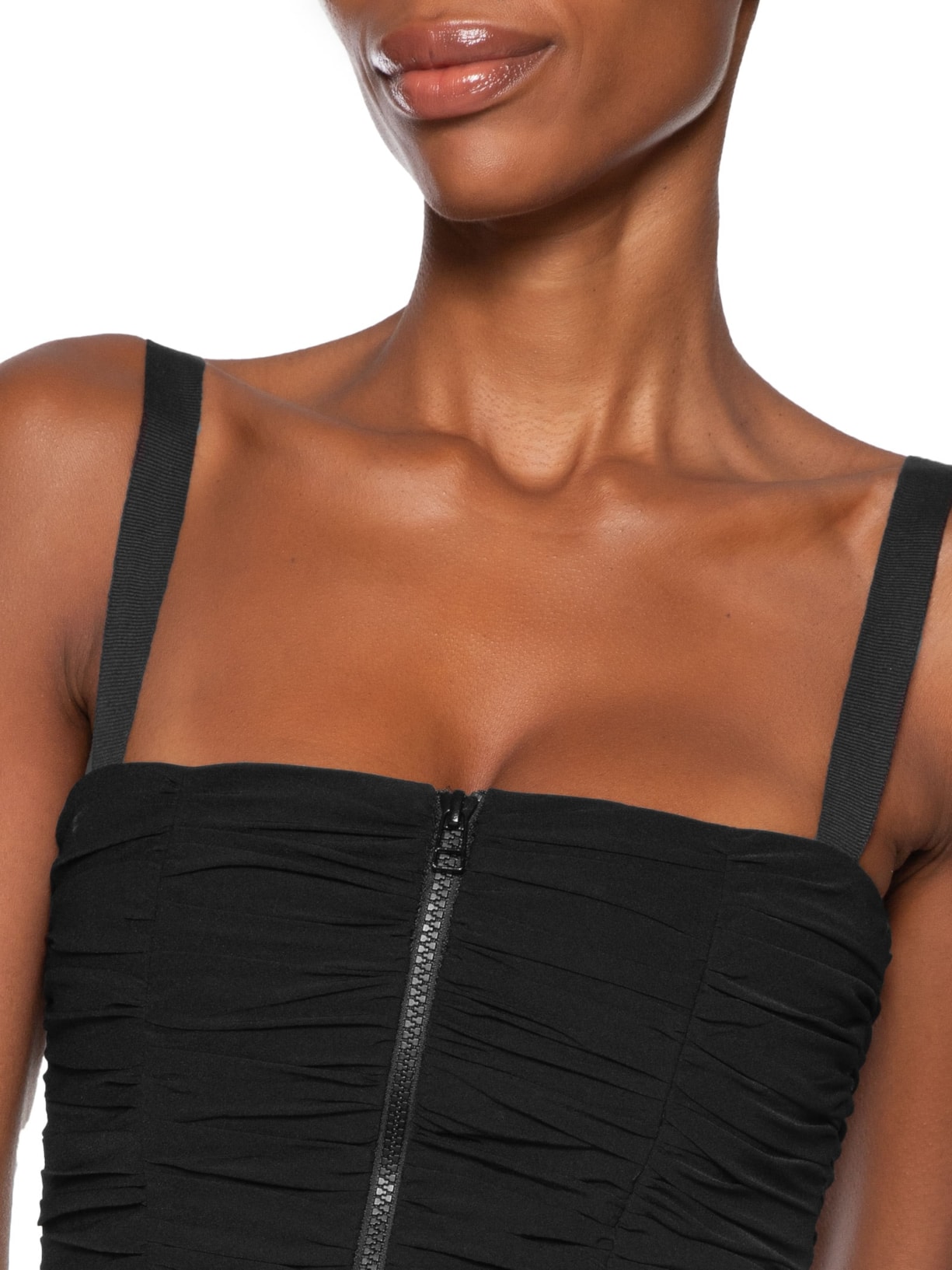 Vestido Midi Nylon Crema Preto Paula Raia