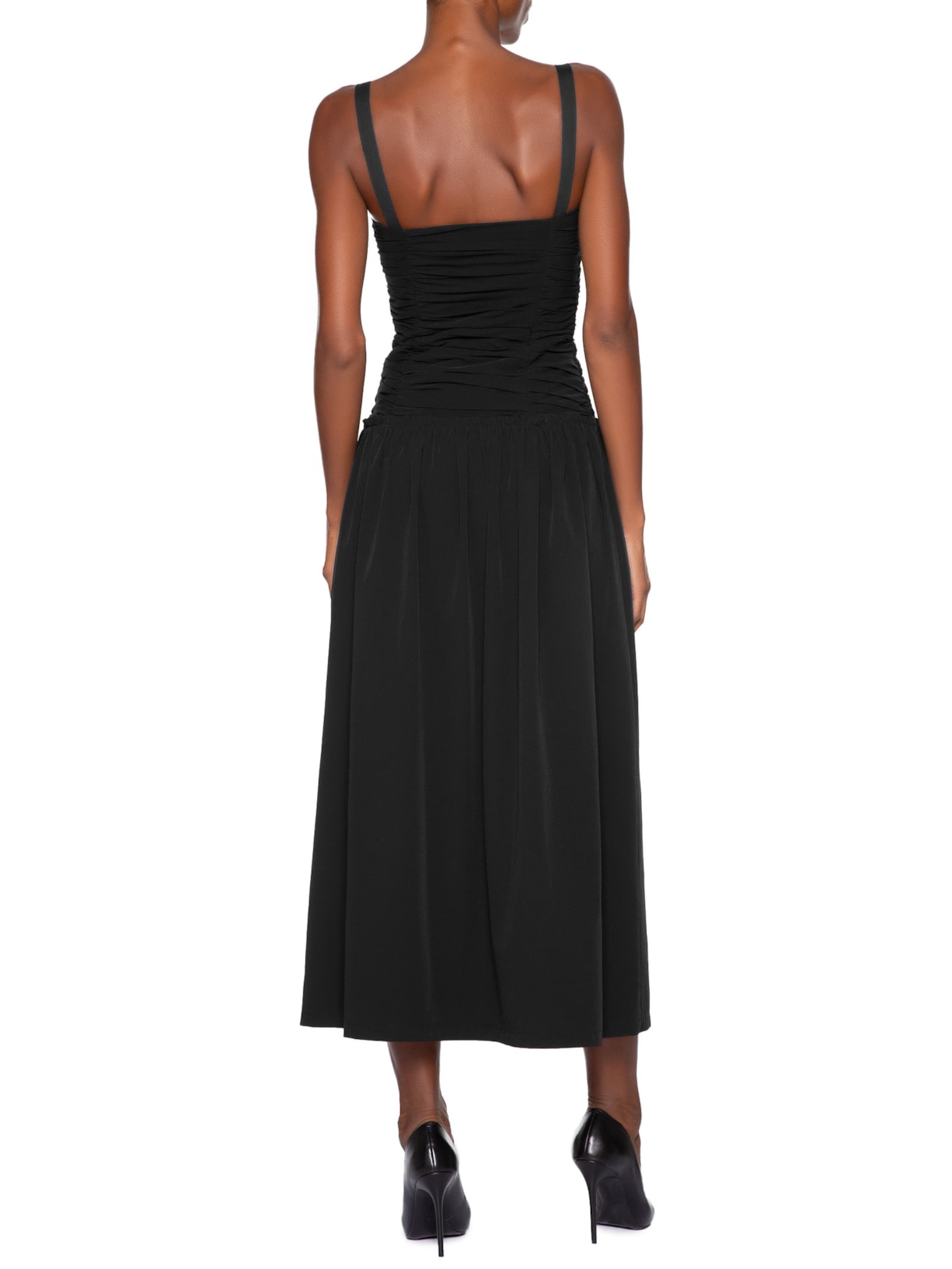 Vestido Midi Nylon Crema Preto Paula Raia