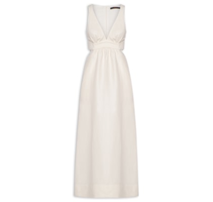 Vestido Midi Off White Recortes  - Branco
