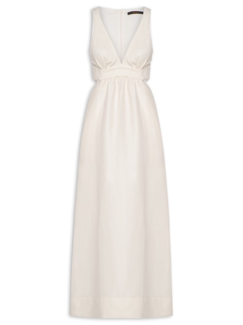 Vestido Midi Off White Recortes - Branco