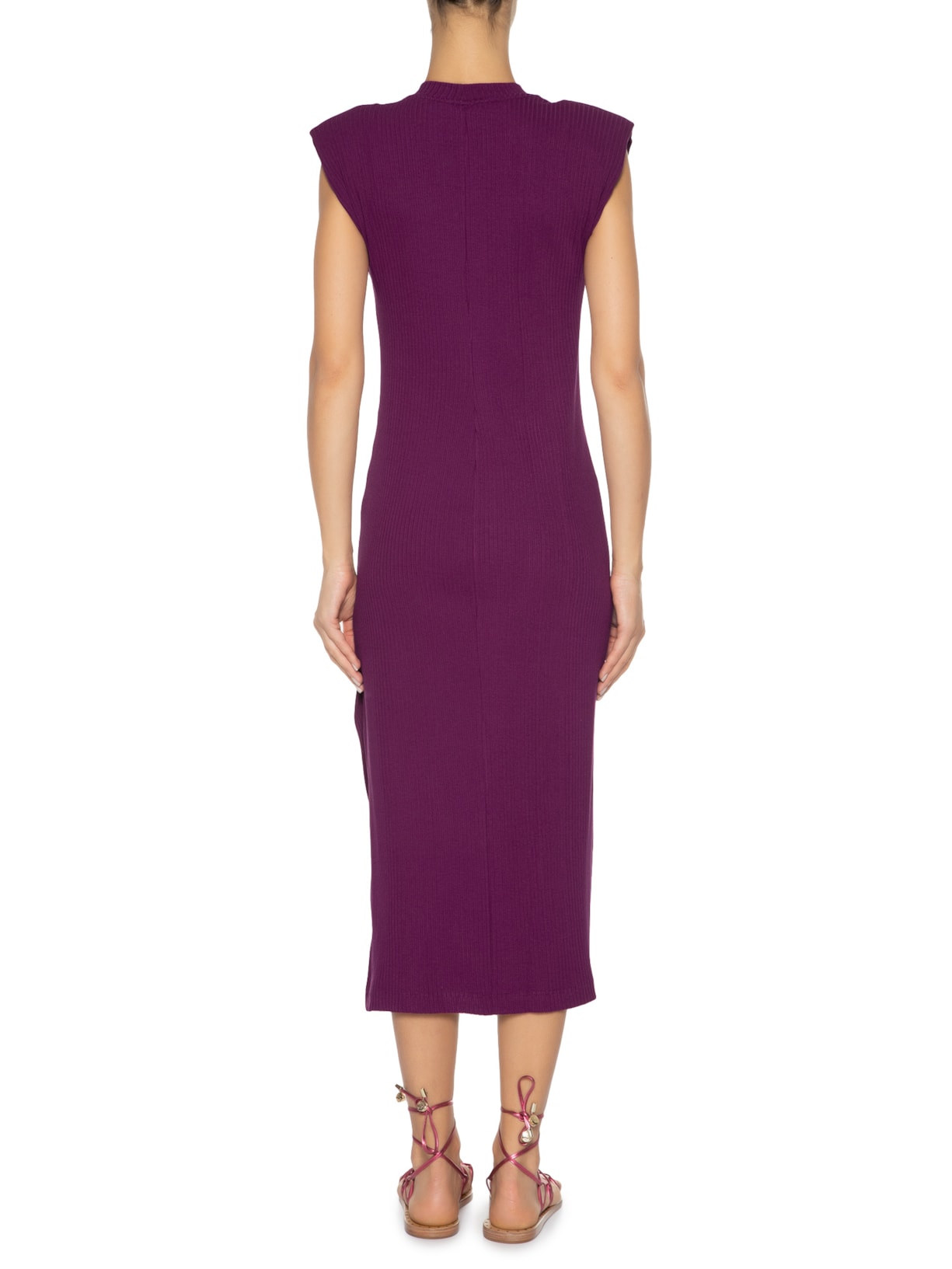 Vestido Midi Ombreira Rib Roxo Farm