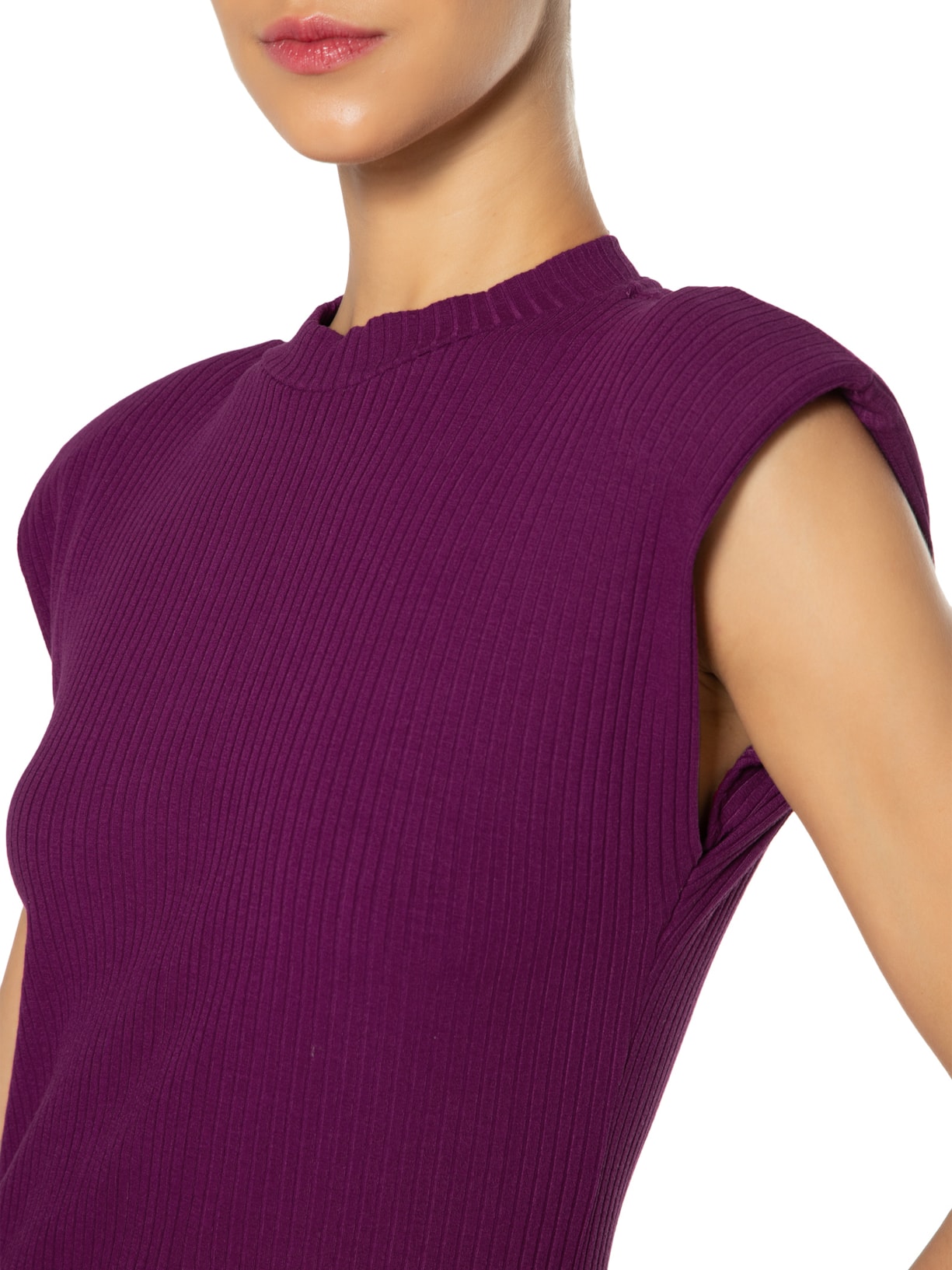 Vestido Midi Ombreira Rib Roxo Farm