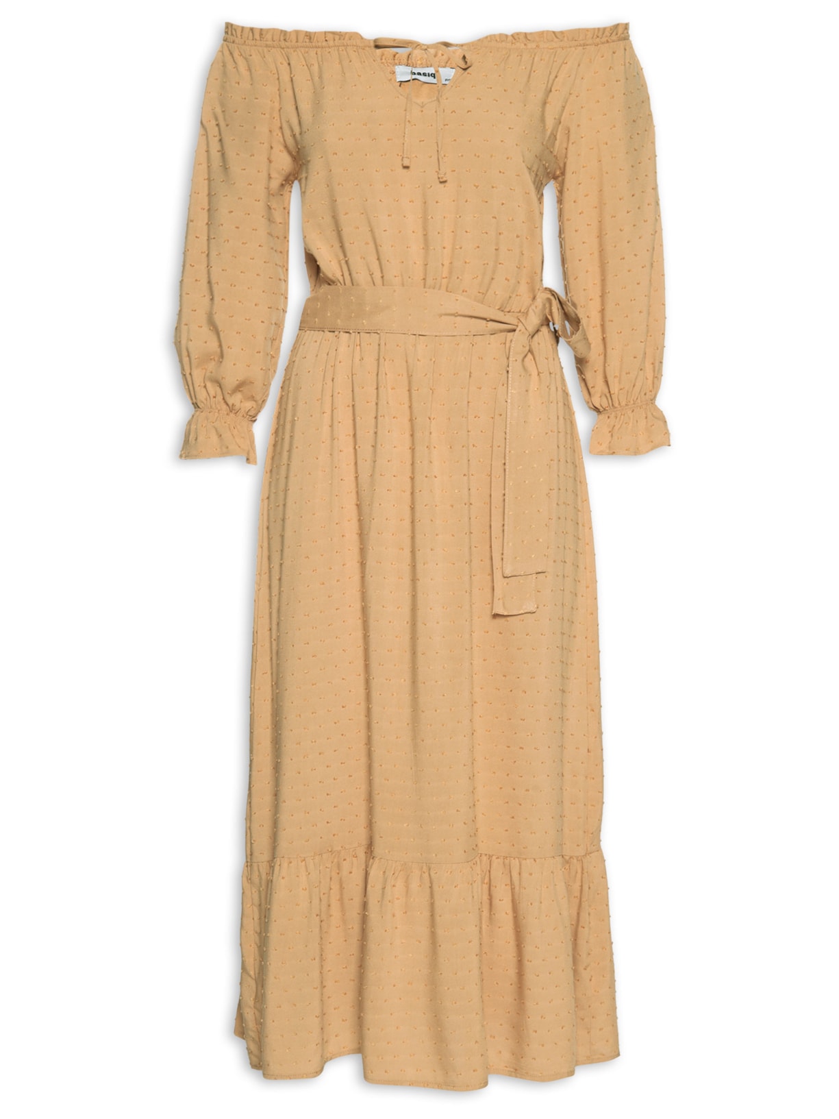 Vestido Midi Ombro A Ombro - Bege