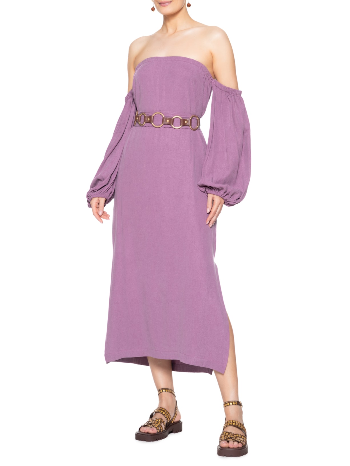 Vestido Midi Ombro A Ombro Roxo Maria Filó