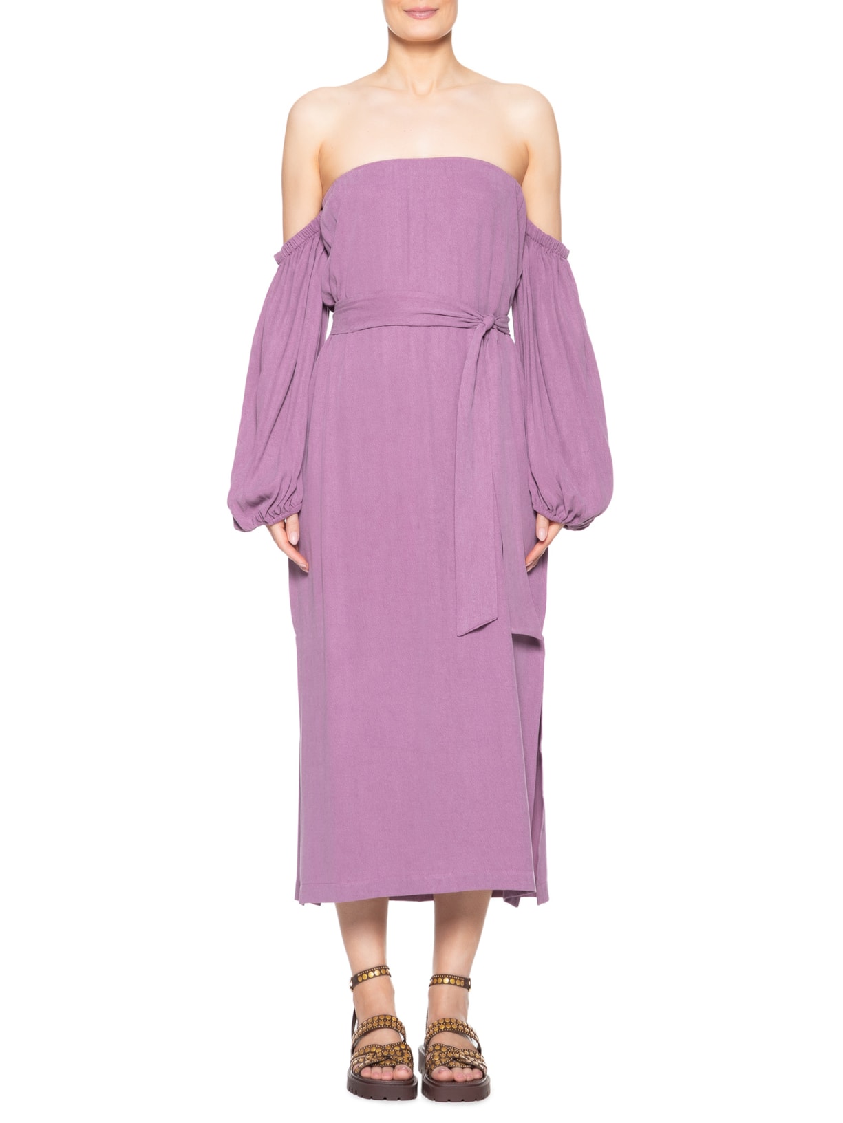 Vestido Midi Ombro A Ombro Roxo Maria Filó