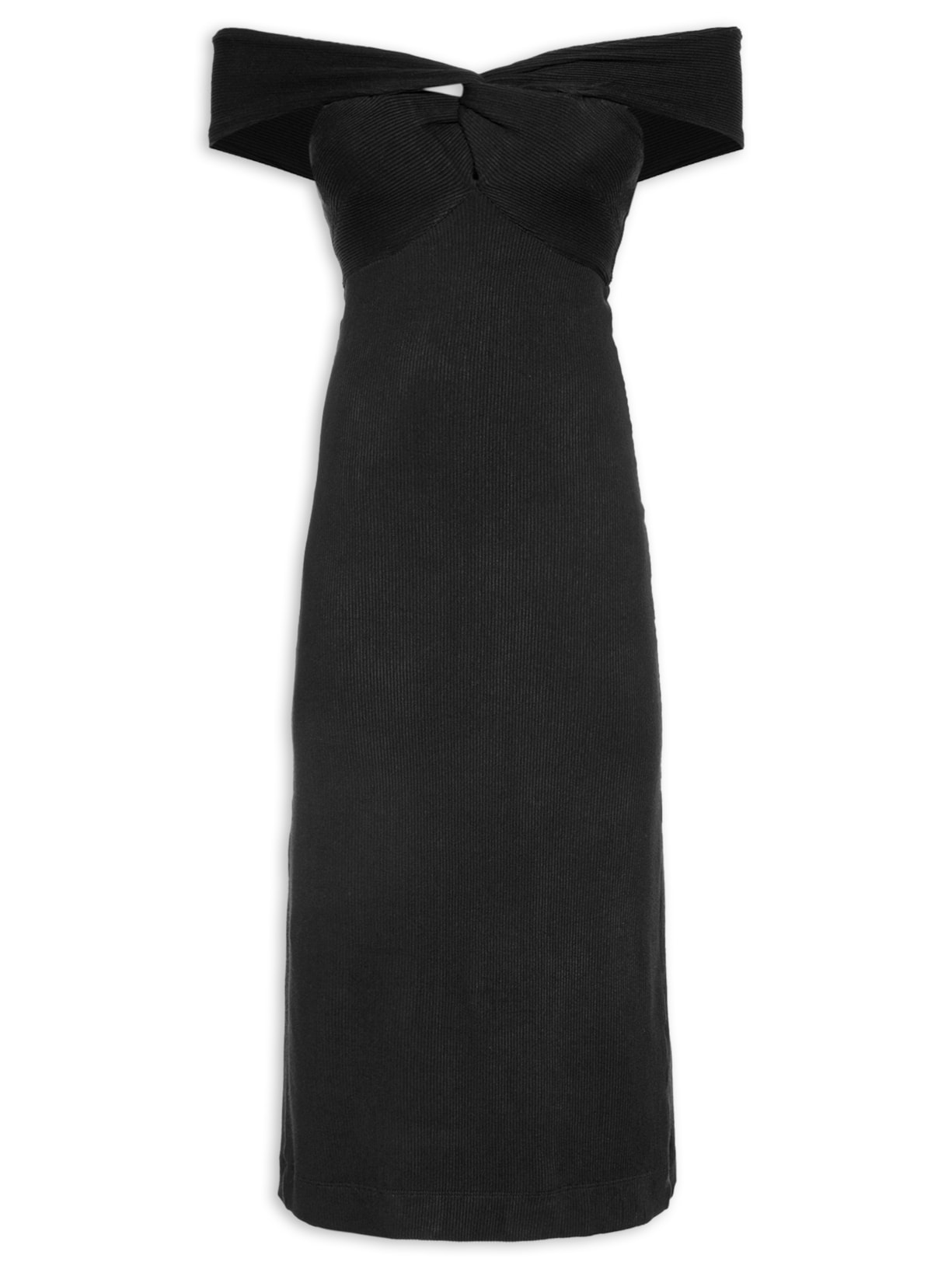 Vestido Midi Ombro À Ombro Textura Preto Animale