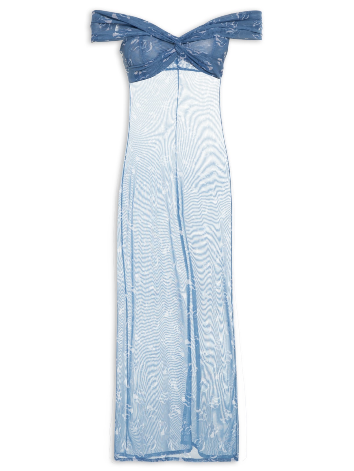 Vestido Midi Ombro A Ombro Tule - Azul