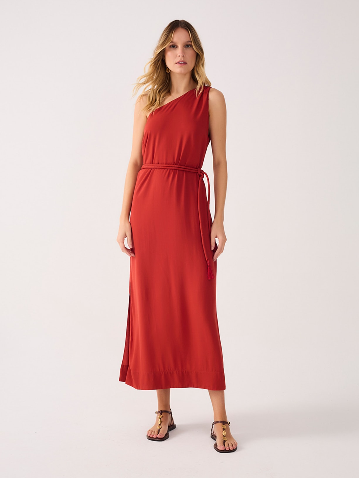 Vestido Midi Ombro Só Cadarço Ajustável Vermelho Dress To