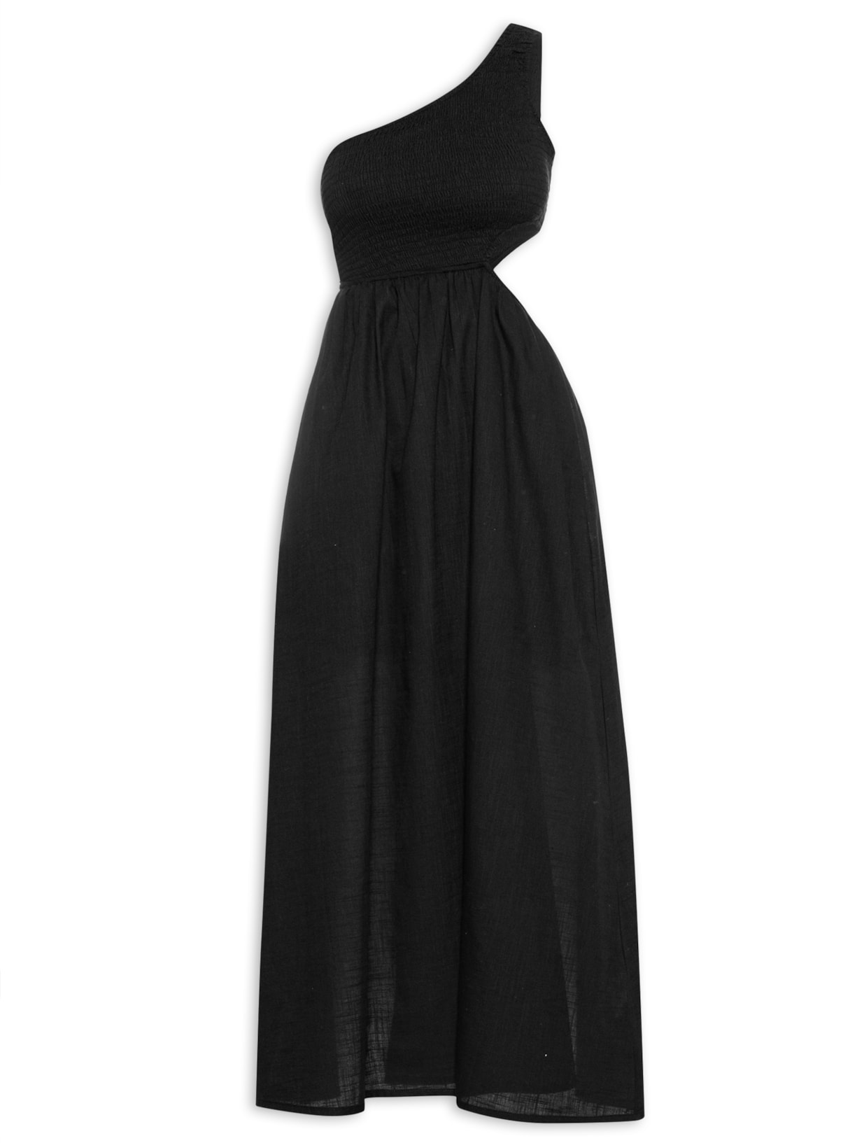 Vestido Midi Ombro Único - Preto