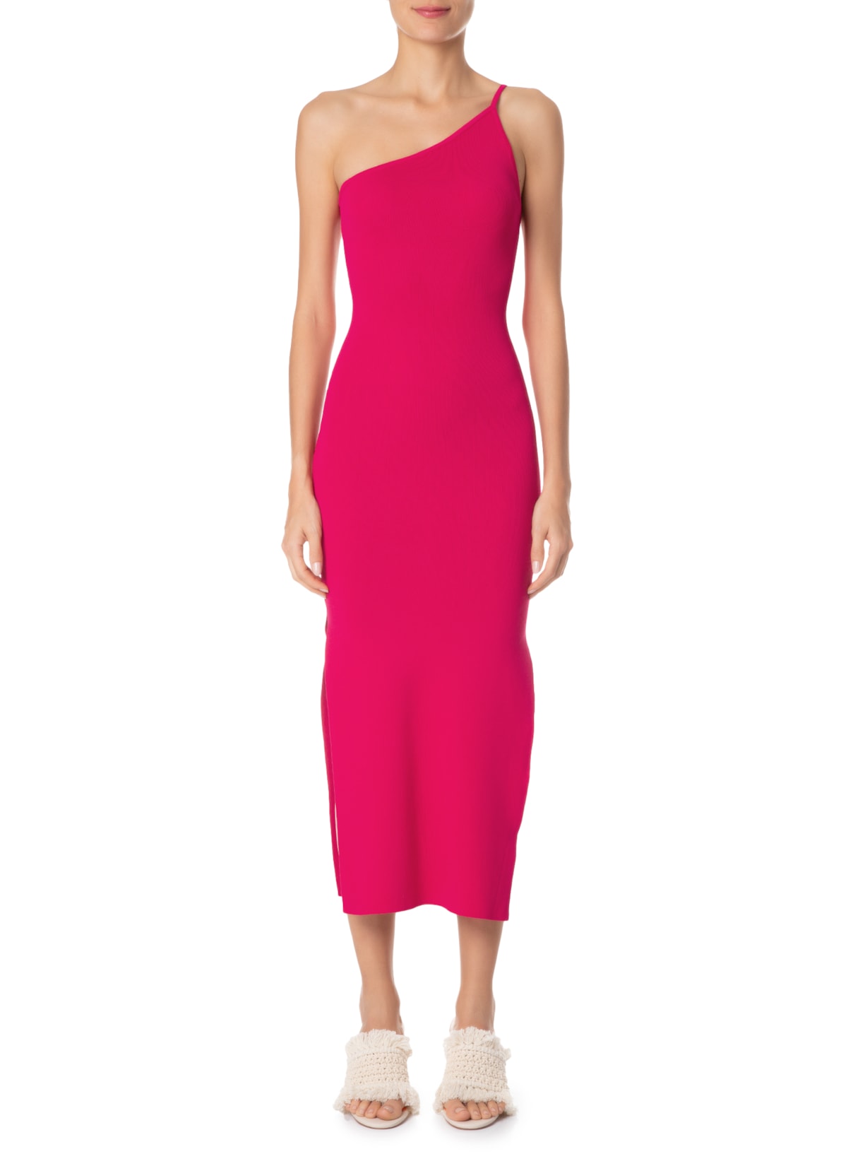 Vestido Midi Ombro único Tricot Rosa Animale
