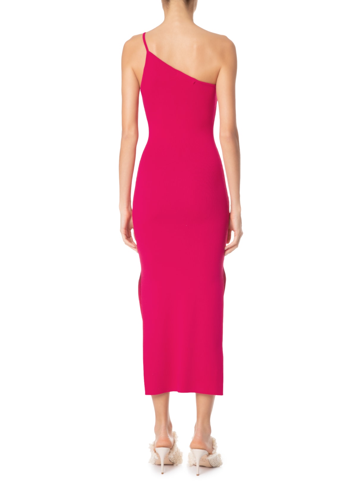 Vestido Midi Ombro único Tricot Rosa Animale