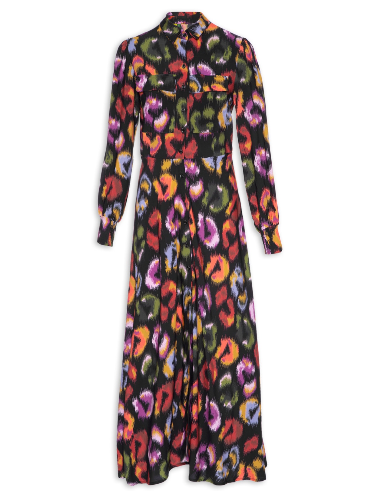 Vestido Midi Onça de Cor - Preto