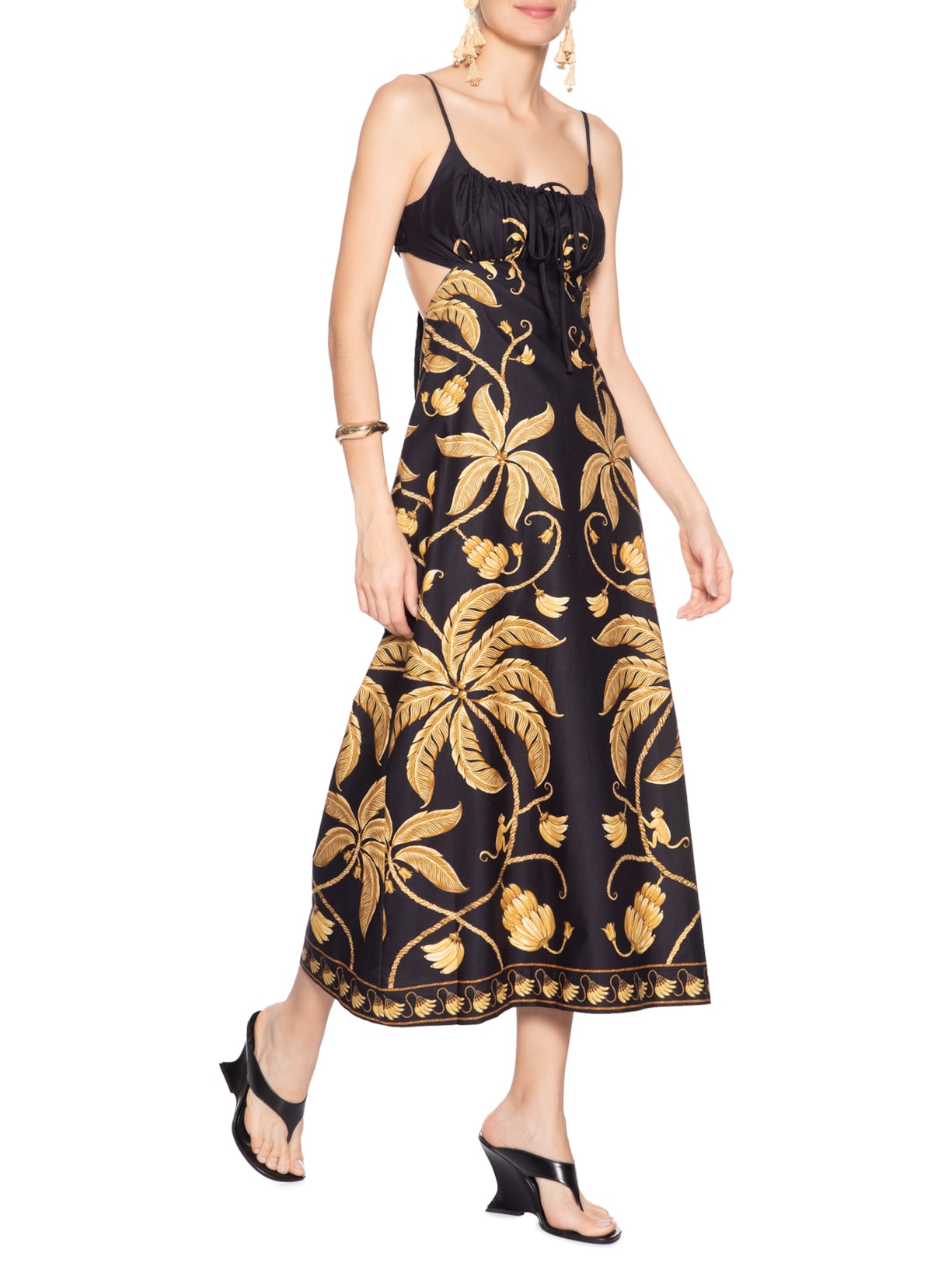 Vestido Midi Ourinho Tropical Preto Farm