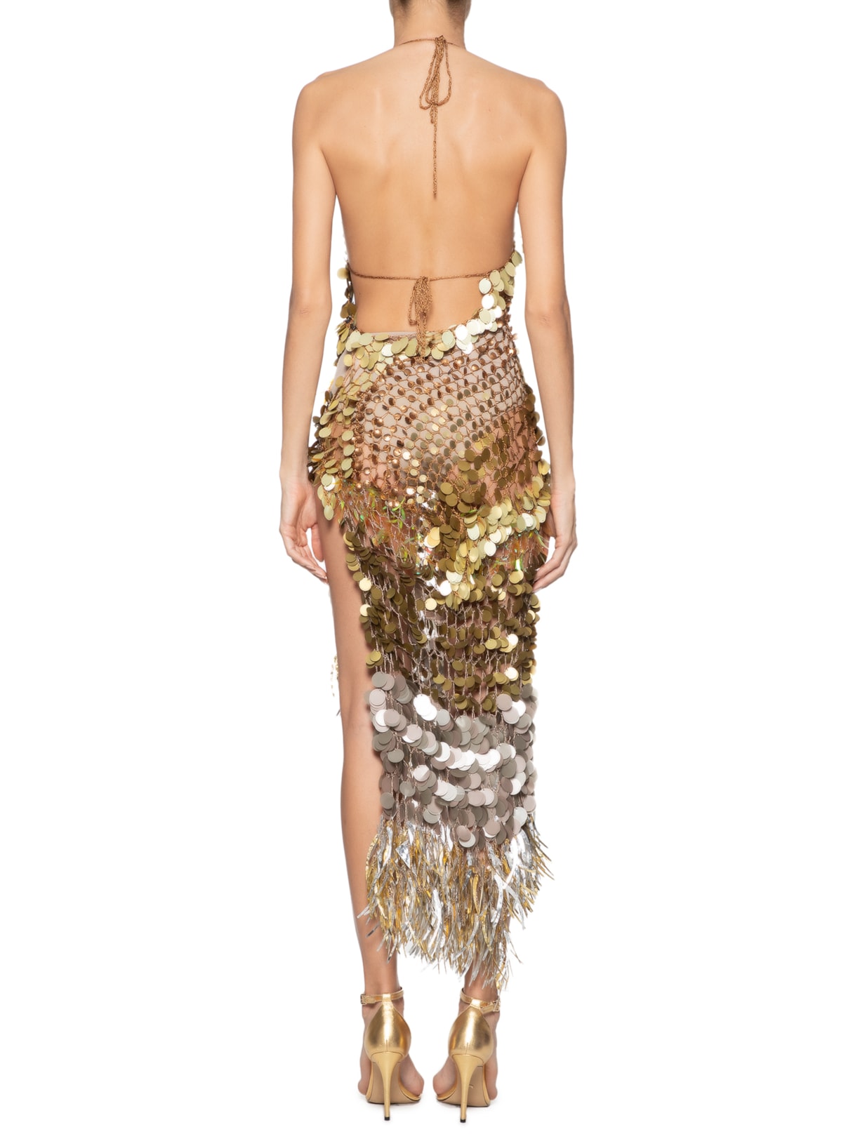 Vestido Midi Paetês Dourado Gustavo Silvestre