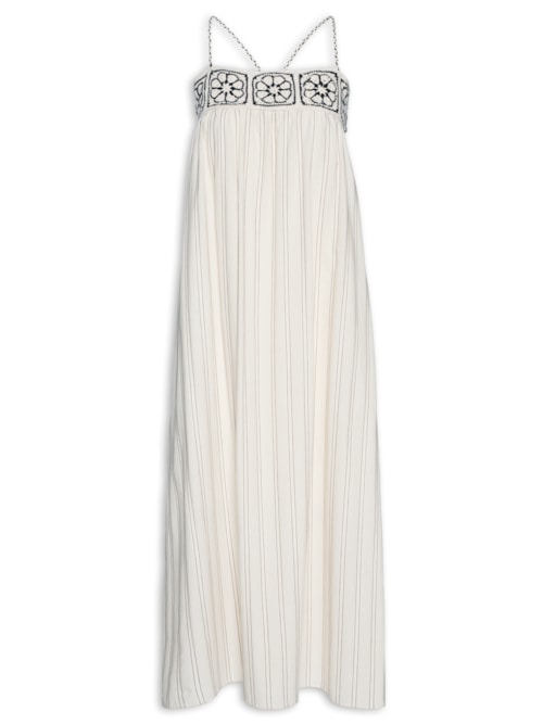 Vestido Midi Pala De Crochet - Bege