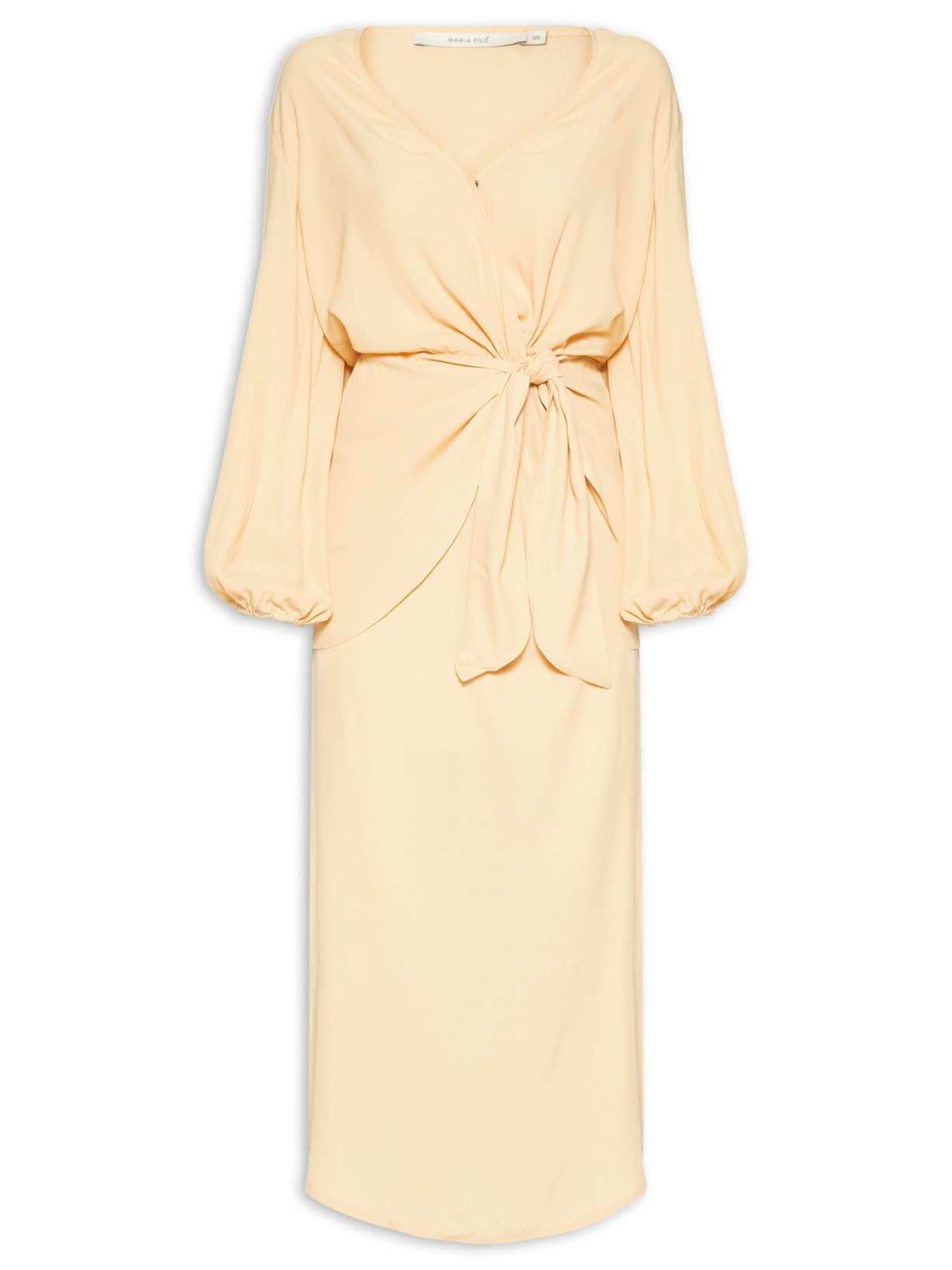 Vestido Midi Pala Faixa Bege Maria Filó