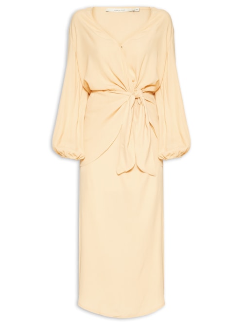 Vestido Midi Pala Faixa - Bege