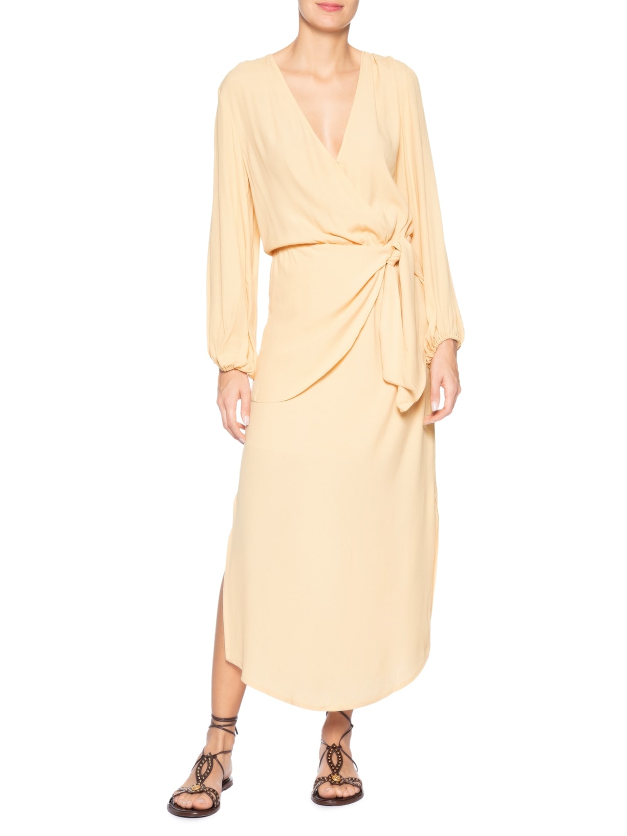 Vestido Midi Pala Faixa Bege Maria Filó