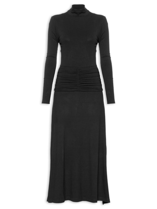 Vestido Midi Pala Franzido - Preto
