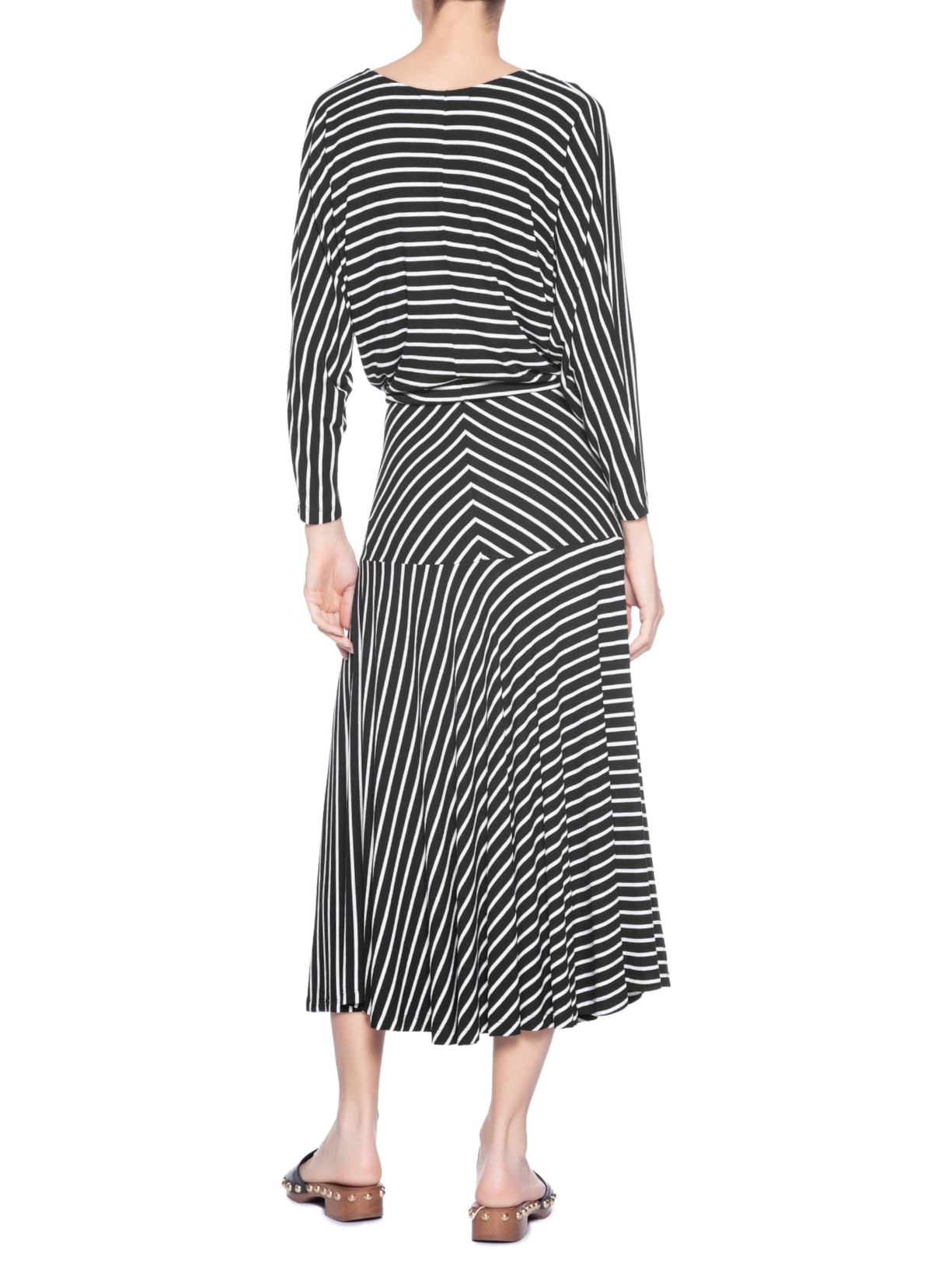 Vestido Midi Pala Listras Preto Maria Filó