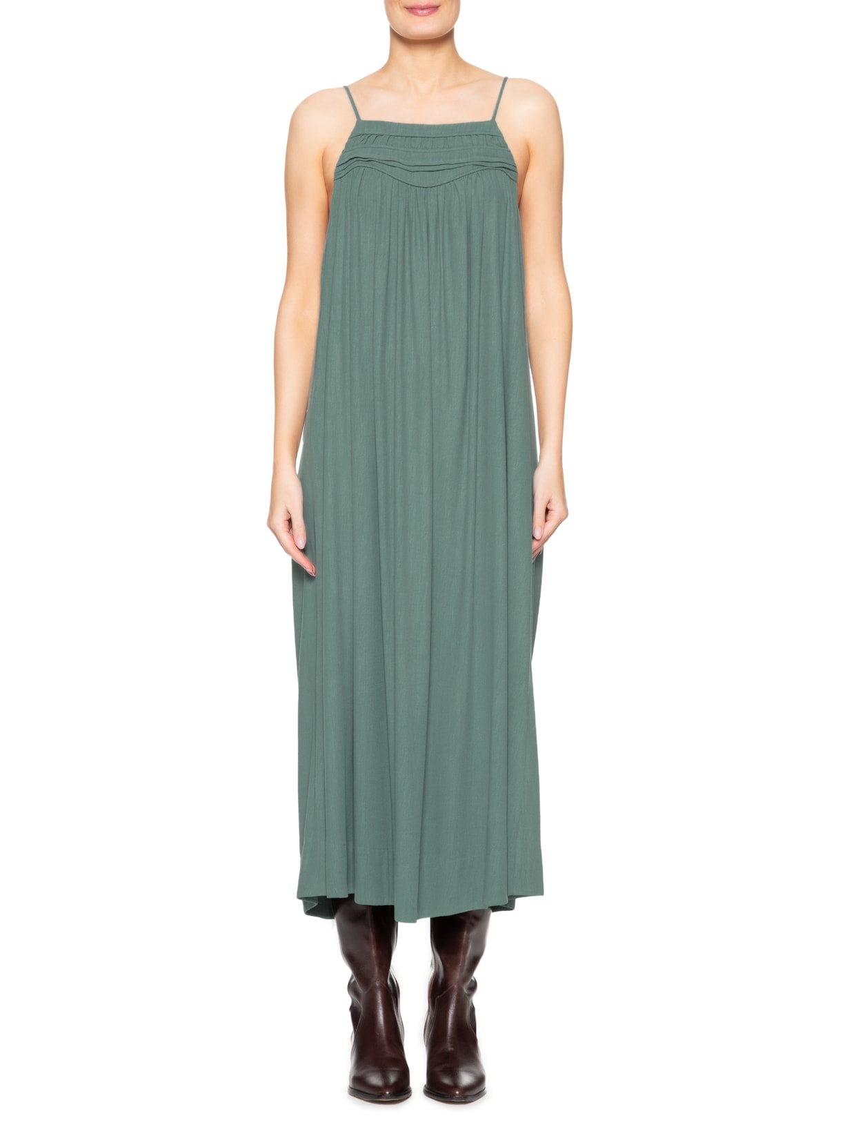 Vestido Midi Pala Pregas Verde Maria Filó