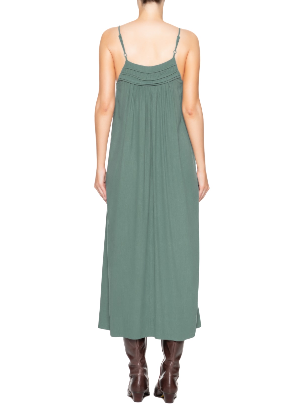 Vestido Midi Pala Pregas Verde Maria Filó