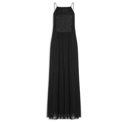 Vestido Midi Pala Renda - Preto