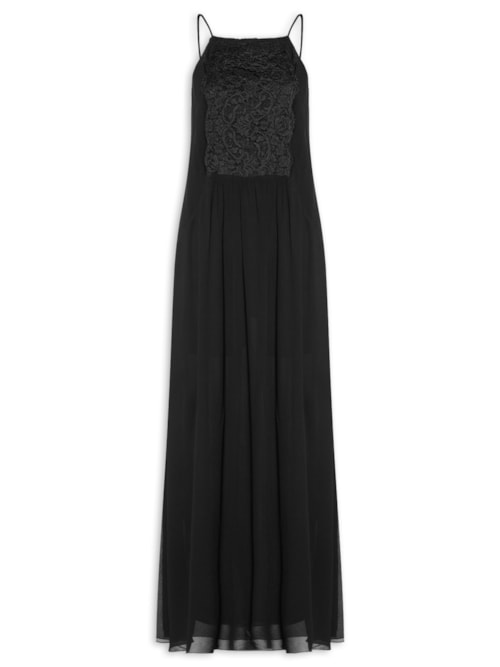 Vestido Midi Pala Renda - Preto