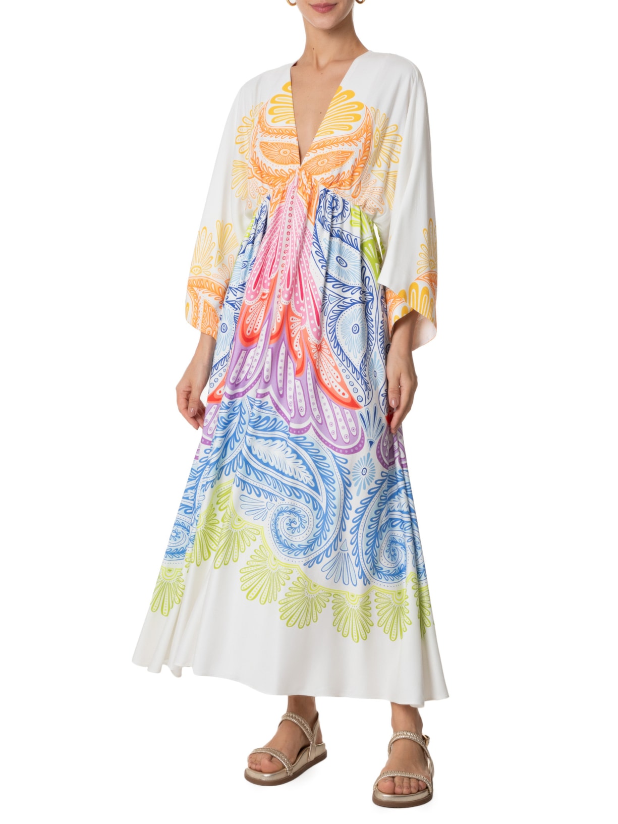 Vestido Midi Papillon Multicolorido Azul Farm