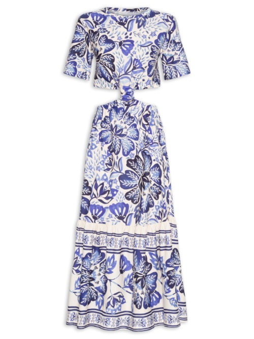 Vestido Midi Paraiso De Flor - Azul