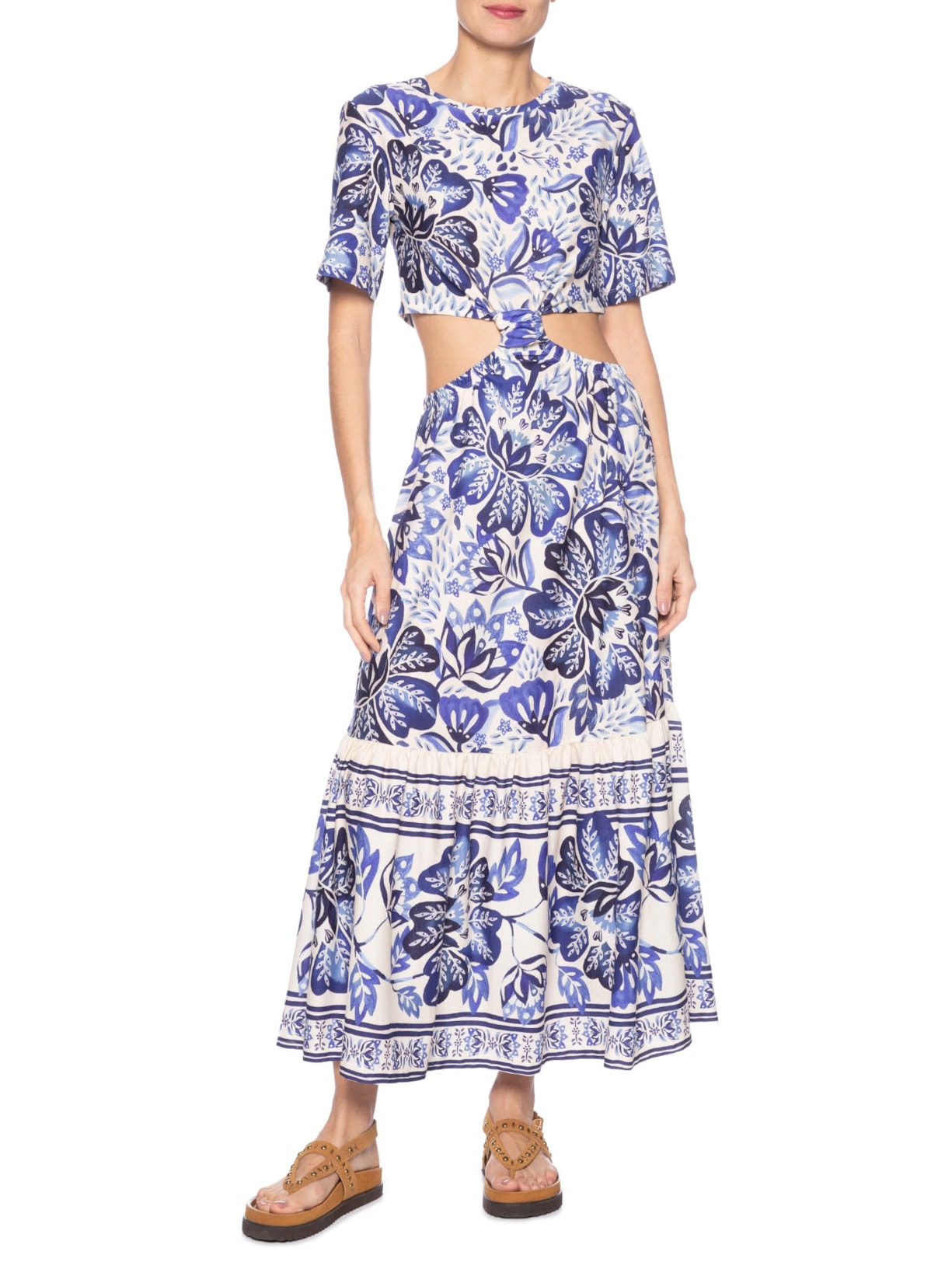 Vestido Midi Paraiso De Flor Azul Farm