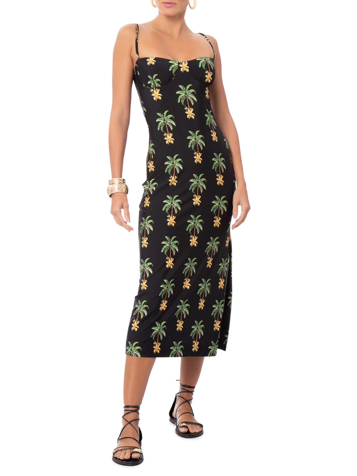 Vestido Midi Paraiso Do Sol Preto Farm