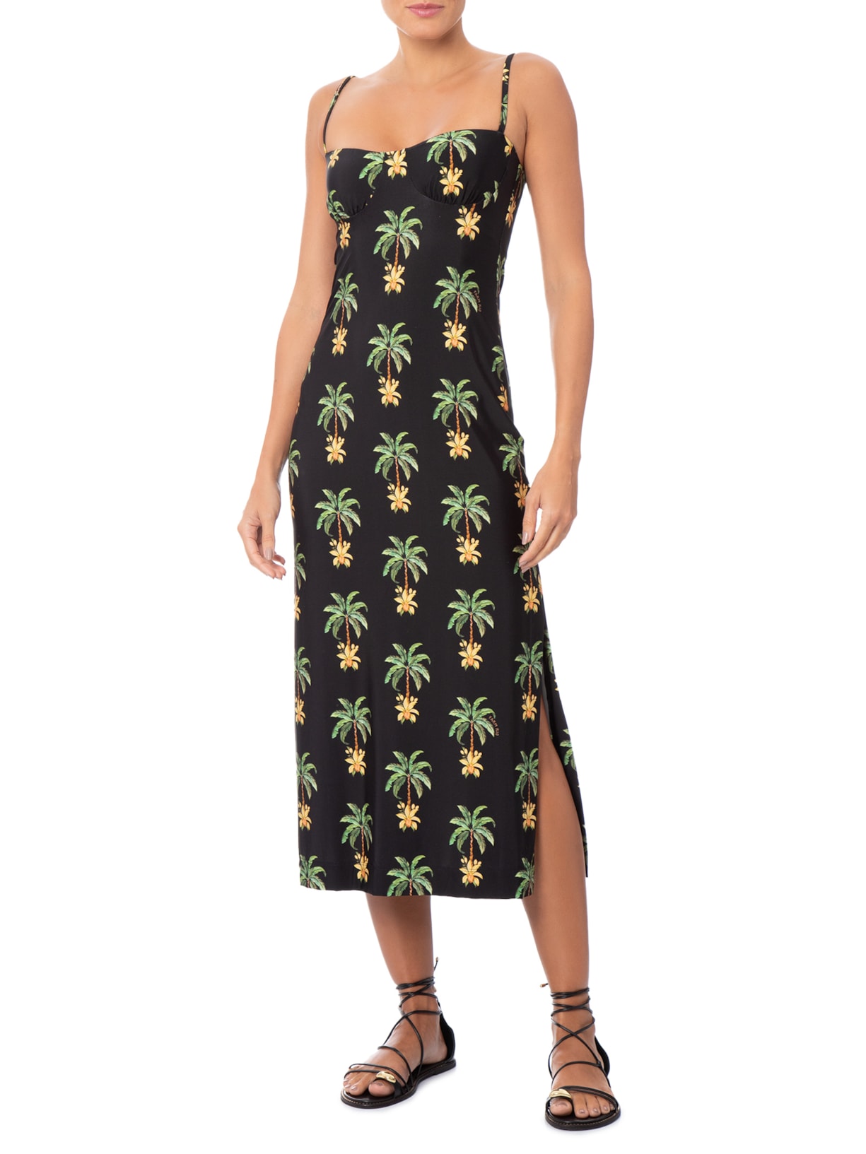 Vestido Midi Paraiso Do Sol Preto Farm
