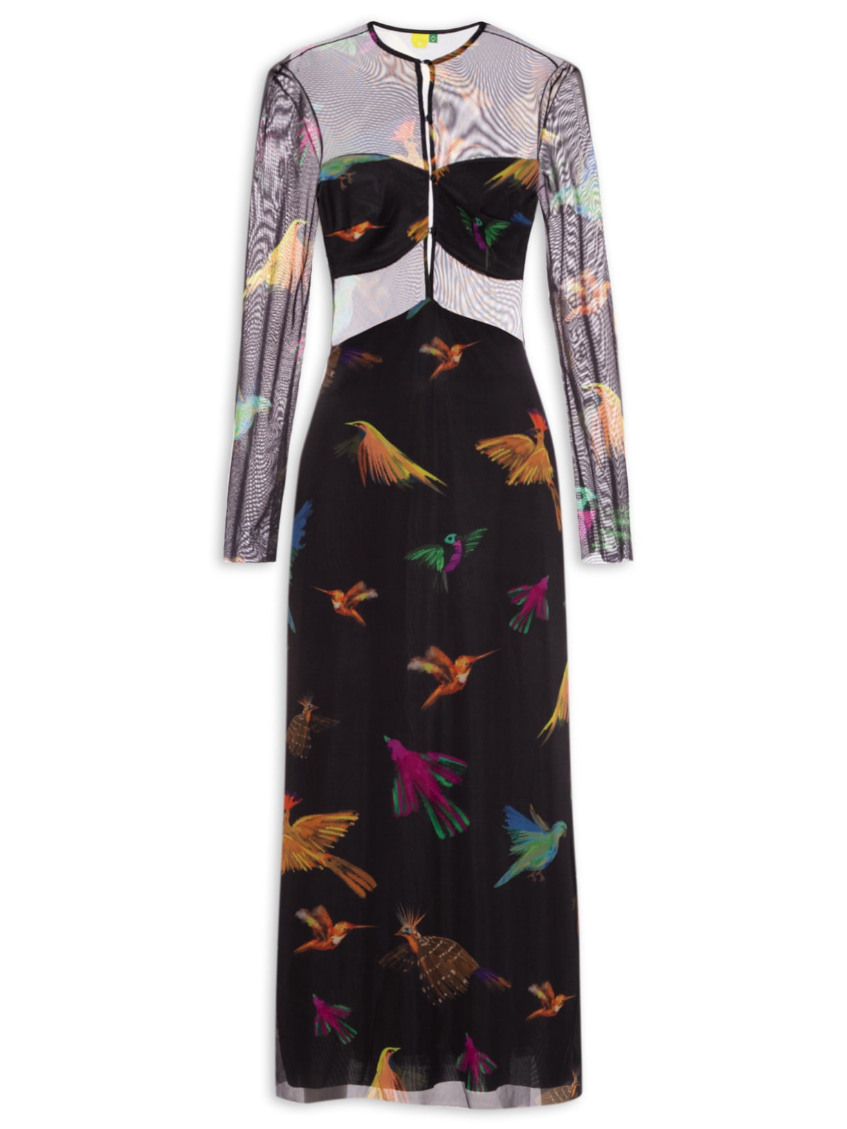 Vestido Midi Pássaros Amazônia - Preto