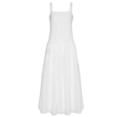 Vestido Midi Patch Crochê - Off White