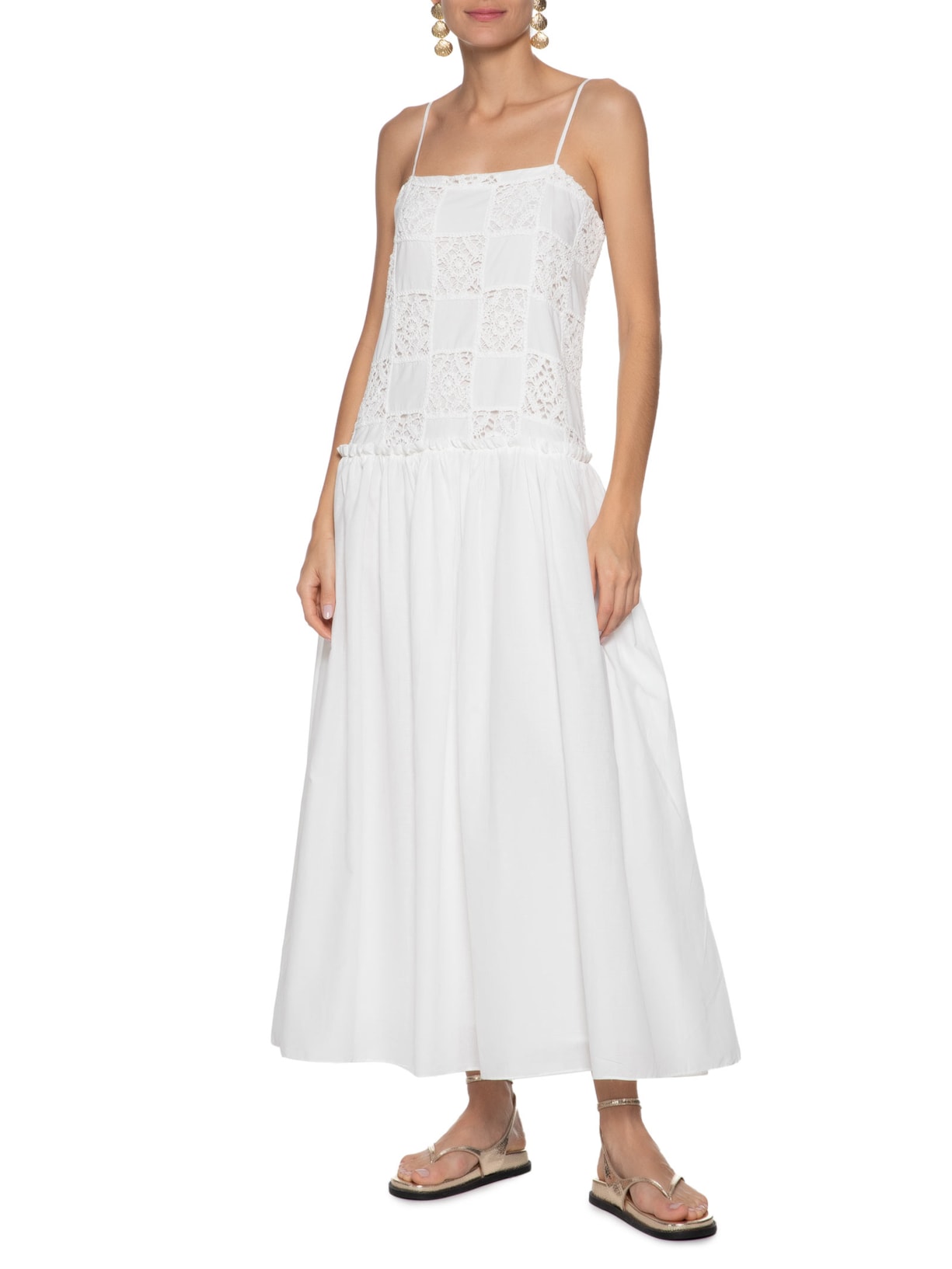 Vestido Midi Patch Crochê Off White Dress To