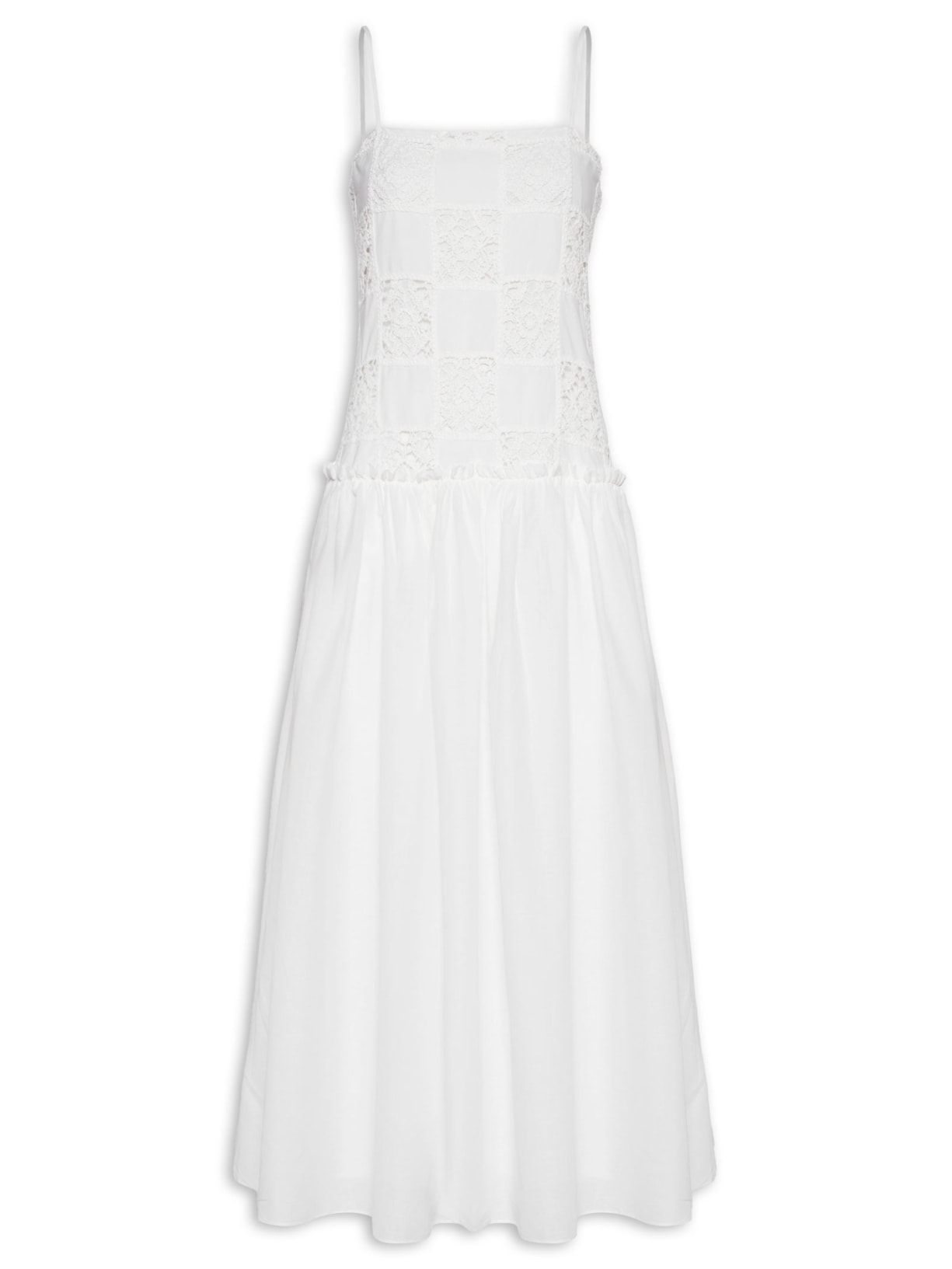Vestido Midi Patch Crochê - Off White
