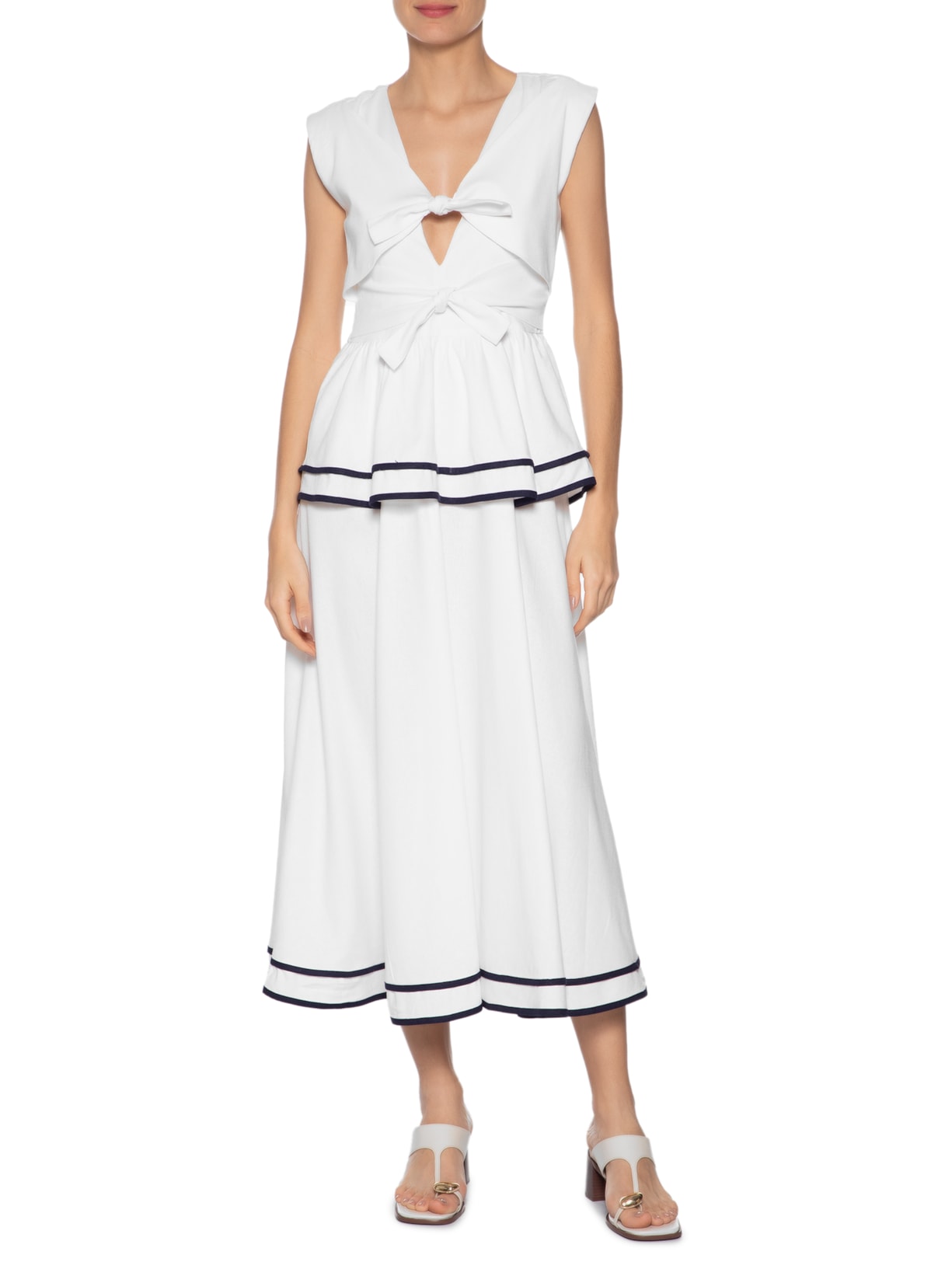 Vestido Midi Peplum Em Linho Misto Branco '2Essential