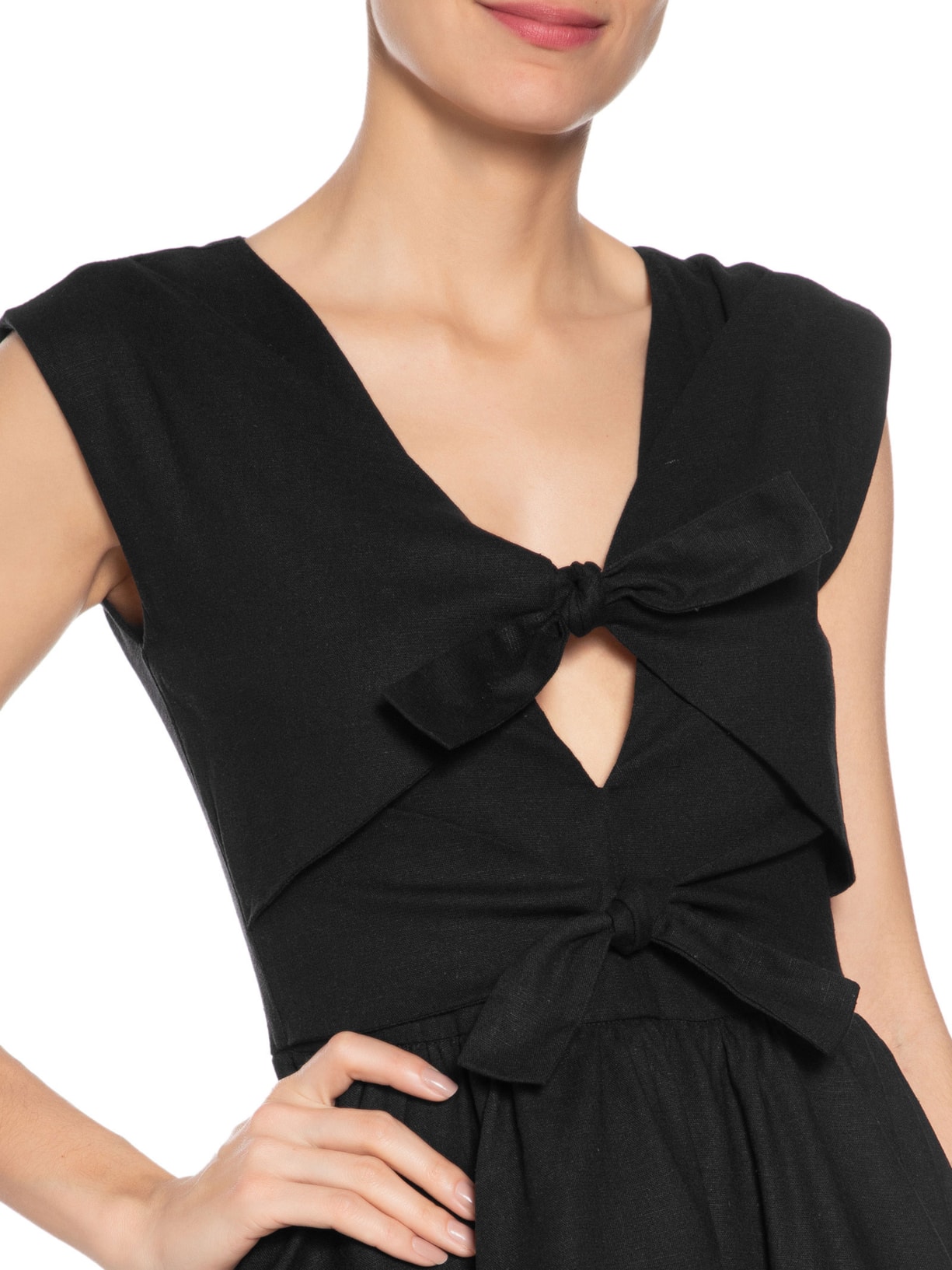Vestido Midi Peplum Em Linho Misto Preto '2Essential